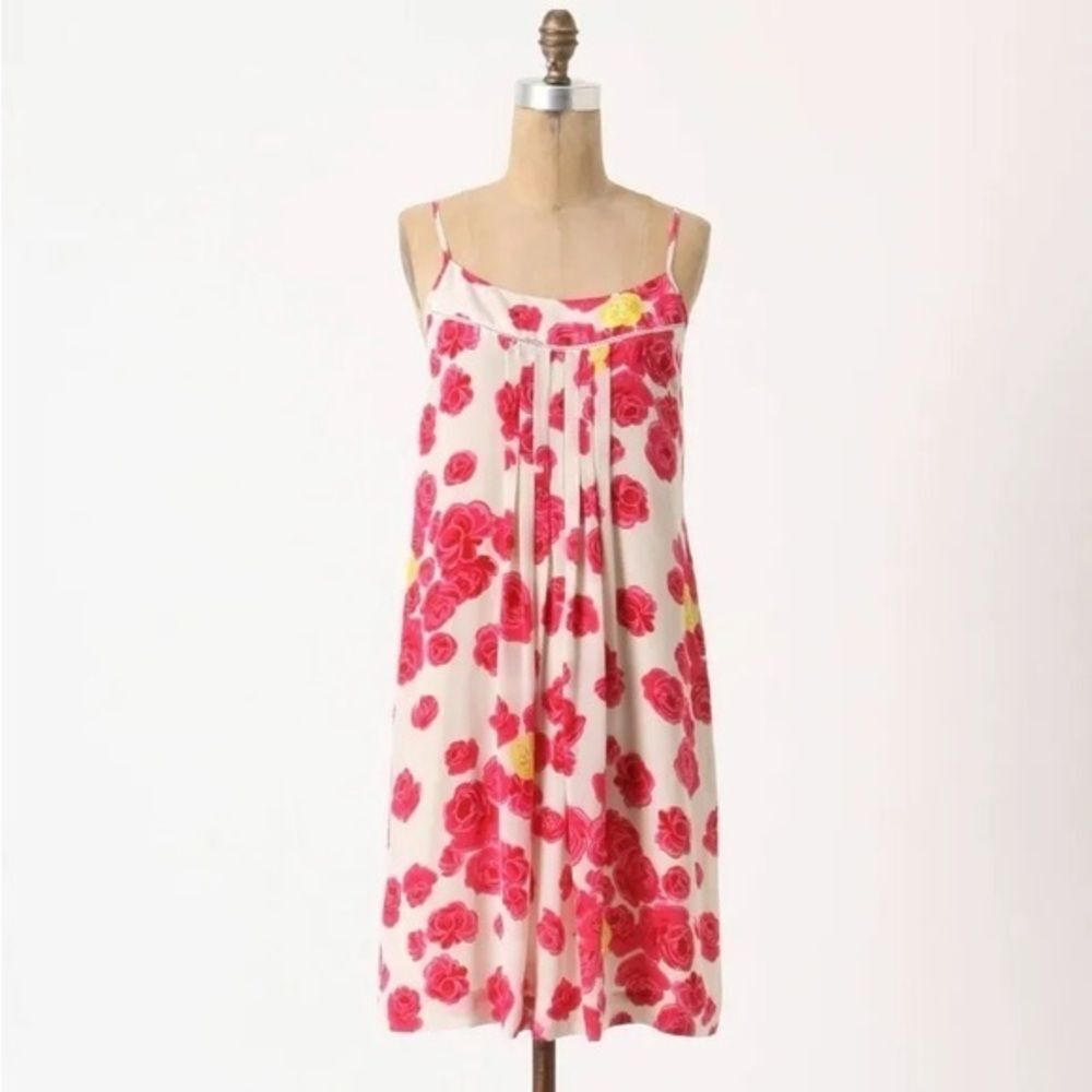 Anthropologie X Moulinette soeurs Size 8 silk rose floral mini dress with lining
